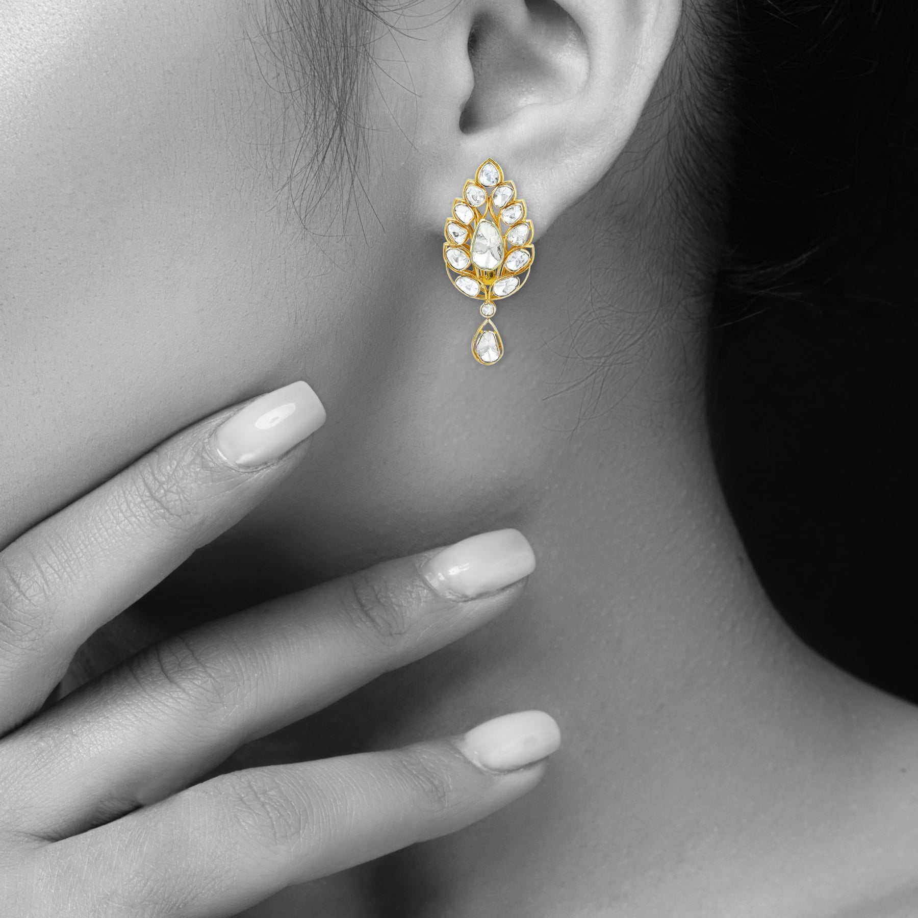 Floral Polki Pendant Set with Teardrop Open Polki on Sleek Chain